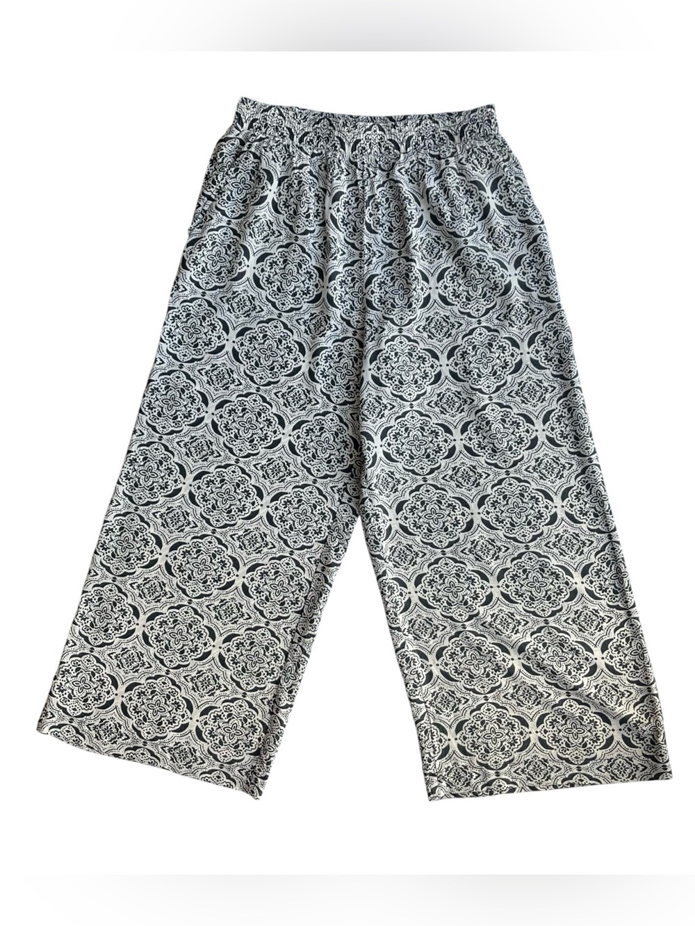 Splendid Silk Wide Leg Pants Size Large Mandala Style Print Elastic Waist Boho